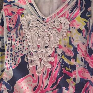 Lilly Pulitzer Pink and Blue Abstract Top